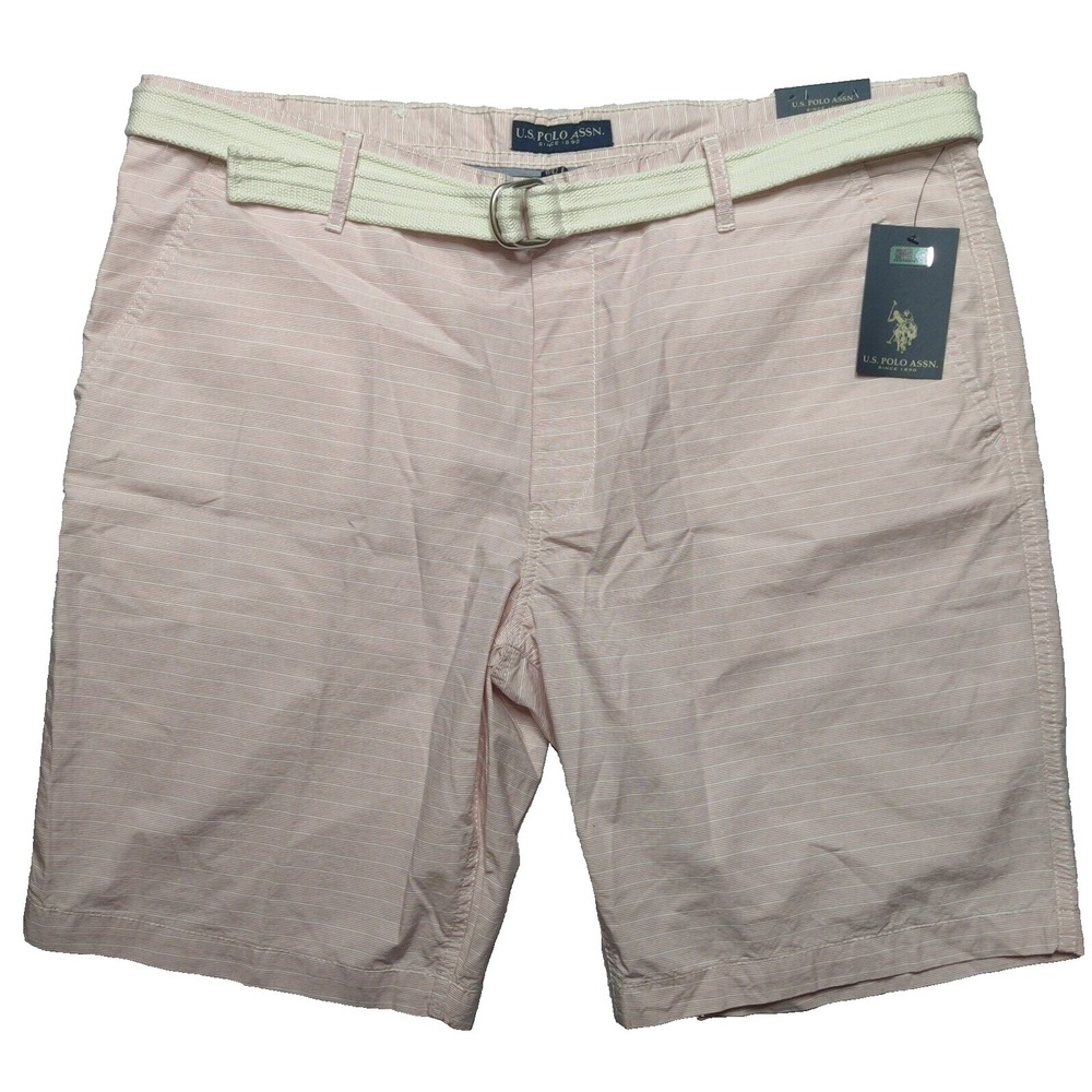 US Polo Assn Mens Size 42 Pink Stripe Cotton Belted 10" Hartford Shorts NEW